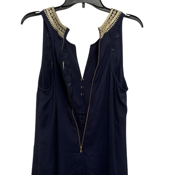 NWT Lilly Pulitzer Carlotta Shift Dress Womens 4 Navy Gold Embroidered Stretch - Picture 6 of 9